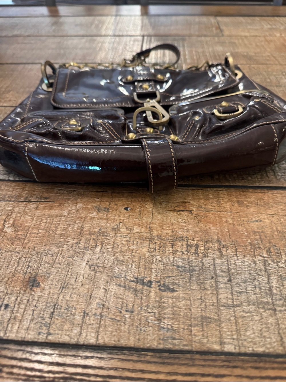Rafe Dark Brown Patent Shoulder Bag with Gold Hardware - Picture 3 of 7